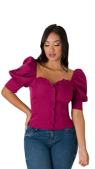 Blusa Escote Corazon Manga Farol 4B4171B - Vinotinto
