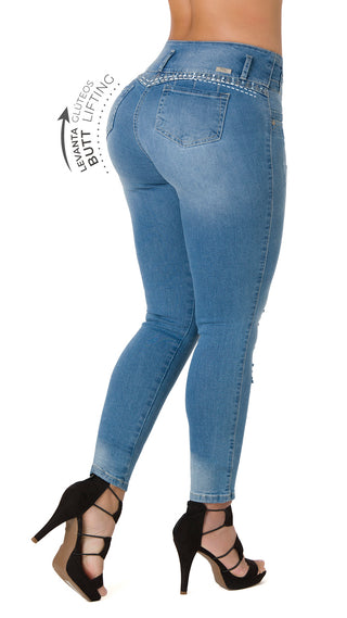 Halley Jeans Levantacola Bota Skinny 21181DPNP-B - Azul Medio