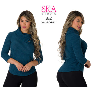 Blusa  Manga 3/4 Y Cuello Redondo 5B5090B - Azul Oscuro