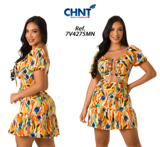 Vestido Floral Con Cordón Ajustable 7V4275MN - Estampado