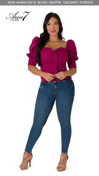 Blusa Escote Corazon Manga Farol 4B4171B - Vinotinto