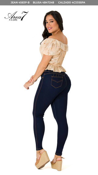 Iolanthe Jeans Skinny Levanta Cola Tiro Alto 4583P-B - Azul Oscuro