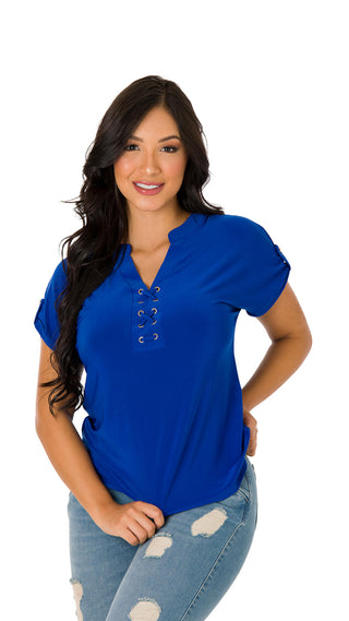Blusa Manga Corta Con Ojales 7B4738B - Azul Royal
