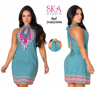 Vestido Mini Cuello Halter 5V6024MN  - Estampado