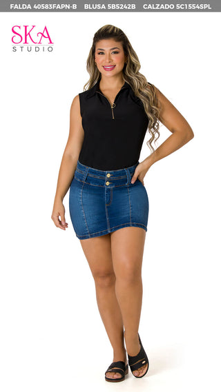  Blusa Con Cierre 5B5242B - Negro