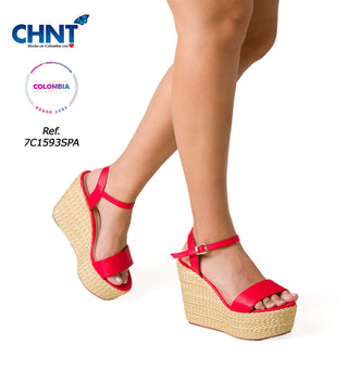 Sandalia Plataforma Yute Color Temporada 7C1593SPA - Rojo