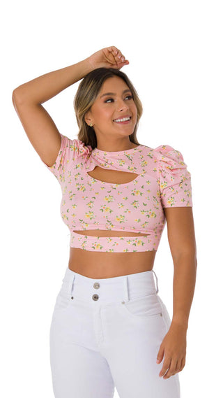  Blusa Floral Con Aberturas En Escote 2B3605B - Estampado