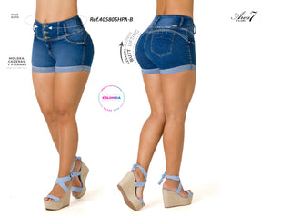 Julienne Shorts Levantacola Con Dobladillo 40580SHPA-B - Azul Medio