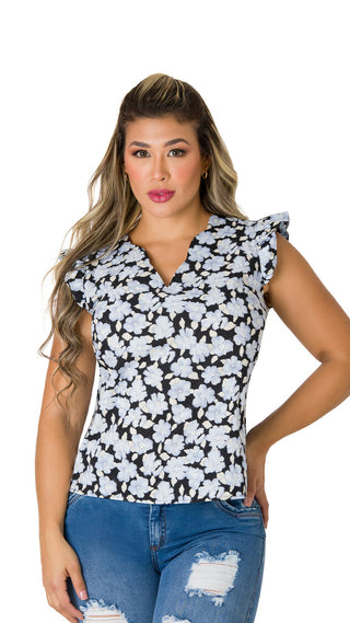 Blusa Floral Con Bolero En Mangas 5B5231B - Estampado