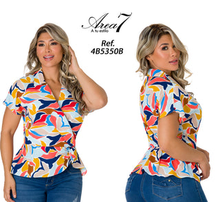  Blusa Con Cuello Cruzado Estampada 4B5350B - Estampado