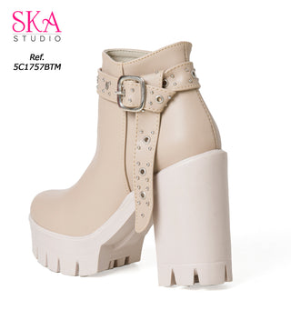 Botines de tacón grueso 5C1757BTM - Beige