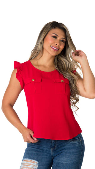 Blusa Con Manga Volante 2B5111B - Rojo