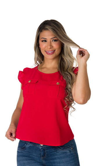 Blusa Con Manga Volante 2B5111B - Rojo