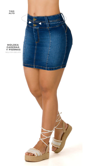 Judith Falda Con Costuras Posterior 40583FAPN-B - Azul Medio
