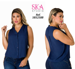  Blusa Suelta Con Botones  5B5258B - Azul