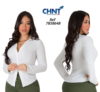 Blusa Clásica Manga Larga Con Botones 7B5864B - Blanco