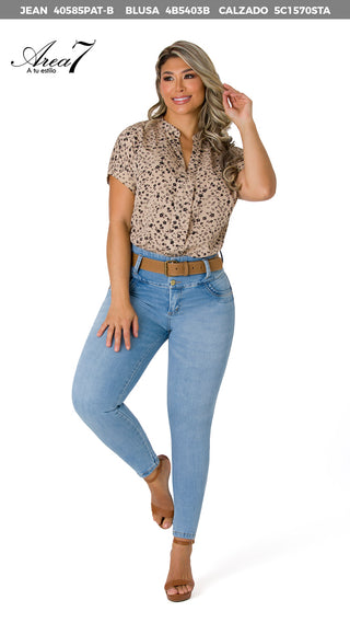  Blusa Con Dobladillo En Manga 4B5403B - Estampado
