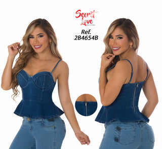 Blusa Escote Corazón y Bajo Con Volantes 2B4654B - Azul Oscuro