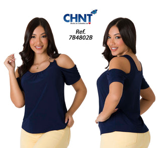 Blusa Con Hombros Descubiertos 7B4802B - Azul Oscuro