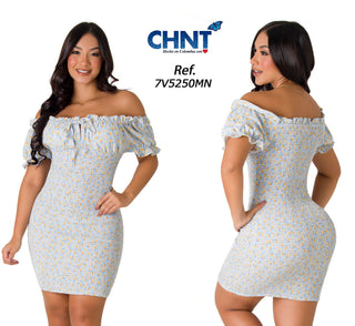 Vestido Enresortado Escote Bandeja 7V5250MN - Estampado