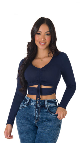 Blusa Corta Con Fruncido Delantero 4B4180C - Azul Oscuro