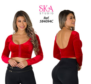 Blusa Corta Estilo Corse En Gamuza 5B4094C - Rojo