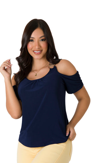 Blusa Con Hombros Descubiertos 7B4802B - Azul Oscuro