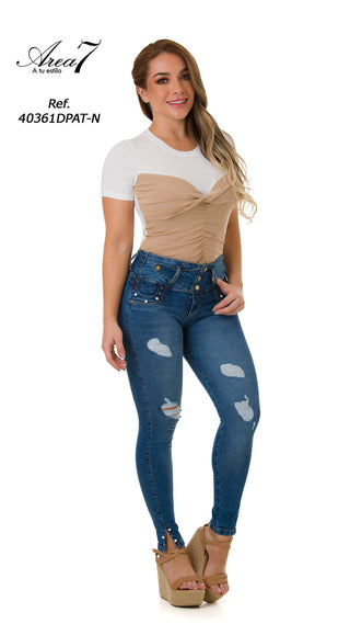 Glynda Jeans Levantacola Bota Tobillero 40361DPAT-N - Azul Medio