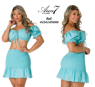  Vestido Mini De Dos Piezas Fruncido 4V5414FAMN - Azul