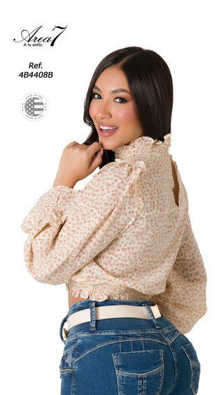 Blusa  De Cuello Alto De Manga Larga Holgada 4B4408B - Marfil