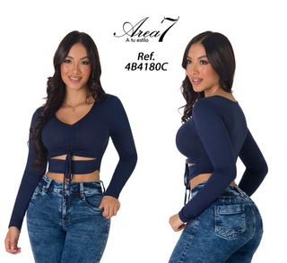 Blusa Corta Con Fruncido Delantero 4B4180C - Azul Oscuro