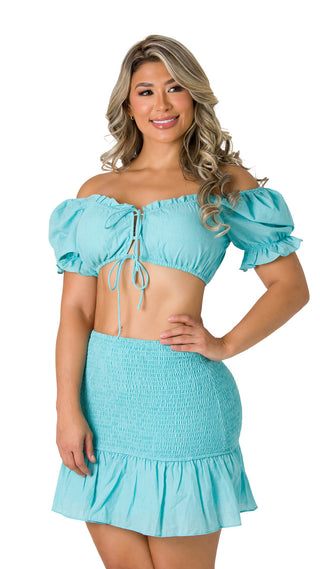  Vestido Mini De Dos Piezas Fruncido 4V5414FAMN - Azul