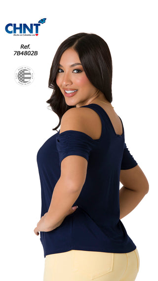 Blusa Con Hombros Descubiertos 7B4802B - Azul Oscuro