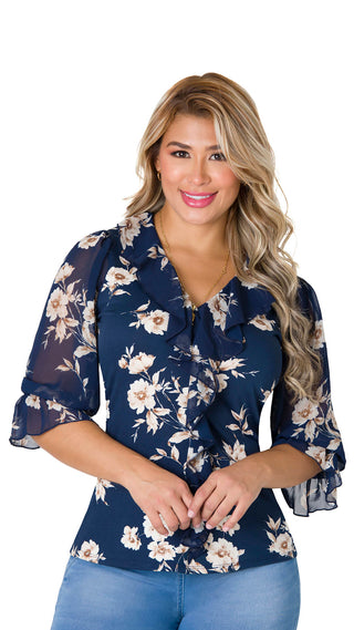 Blusa Manga Larga Estampada 5B5370B - Azul