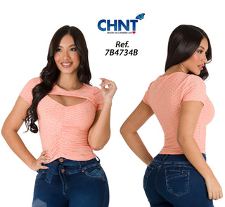 Blusa Manga Corta Con Escote Redondo 7B4734B - Naranja