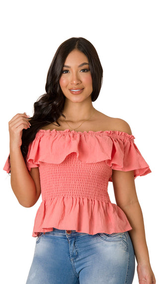 Blusa Con Hombros Descubiertos Y Volantes 7B5034B - Nude