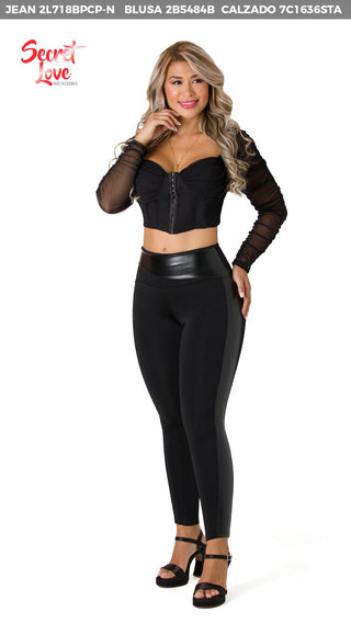 Blusa Corset Manga Larga 2B5484B - Negro