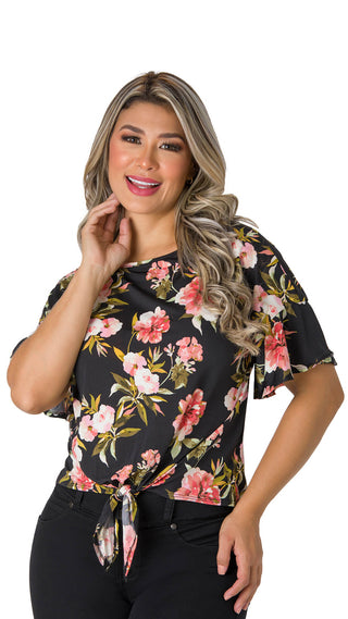 Blusa Floral Con Amarre Frontal 2B5378B - Estampado