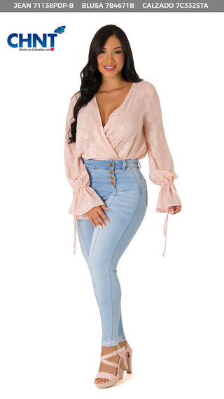 Blusa Manga Larga Cuello en V 7B4671B - Rosado