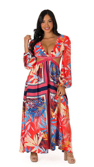 Vestido Largo Con Abertura 7V4860MX - Estampado