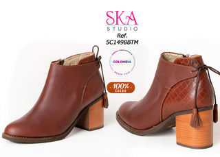 Botines En Cuero De Tacon De Madera 5C1498BTM  - Cafe