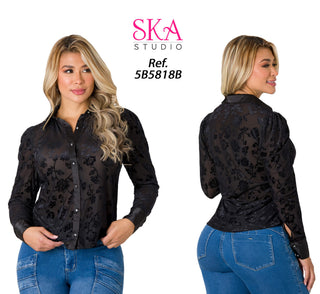 Blusa manga larga 5B5818B - Negro