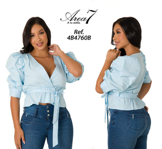 Blusa Con Mangas Globo 4B4760B - Azul Claro