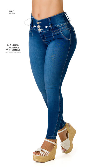  Jeans Levantacola Tiro Alto Con Desgaste  21282PAP-B - Azul Medio