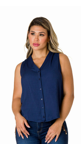  Blusa Suelta Con Botones  5B5258B - Azul