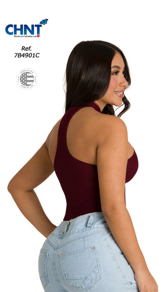 Blusa Corta Con Cuello Cruzado 7B4901C - Vinotinto