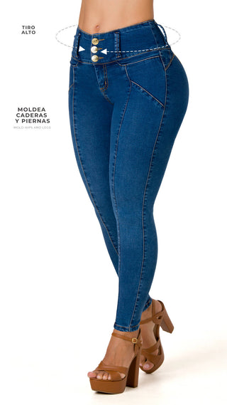  Jeans Levantacola Tiro Alto Con Corte Delantero 52459PAP-N - Azul Medio
