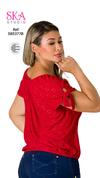  Blusa Con Resorte  Inferior 5B5377B - Rojo