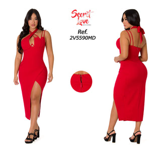 Vestido Midi Corte Asimetrico 2V5590MD - Rojo
