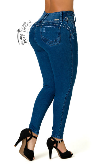 Heidie Jeans Skinny Levanta Cola Tiro Alto  40496PNP-B - Azul Medio